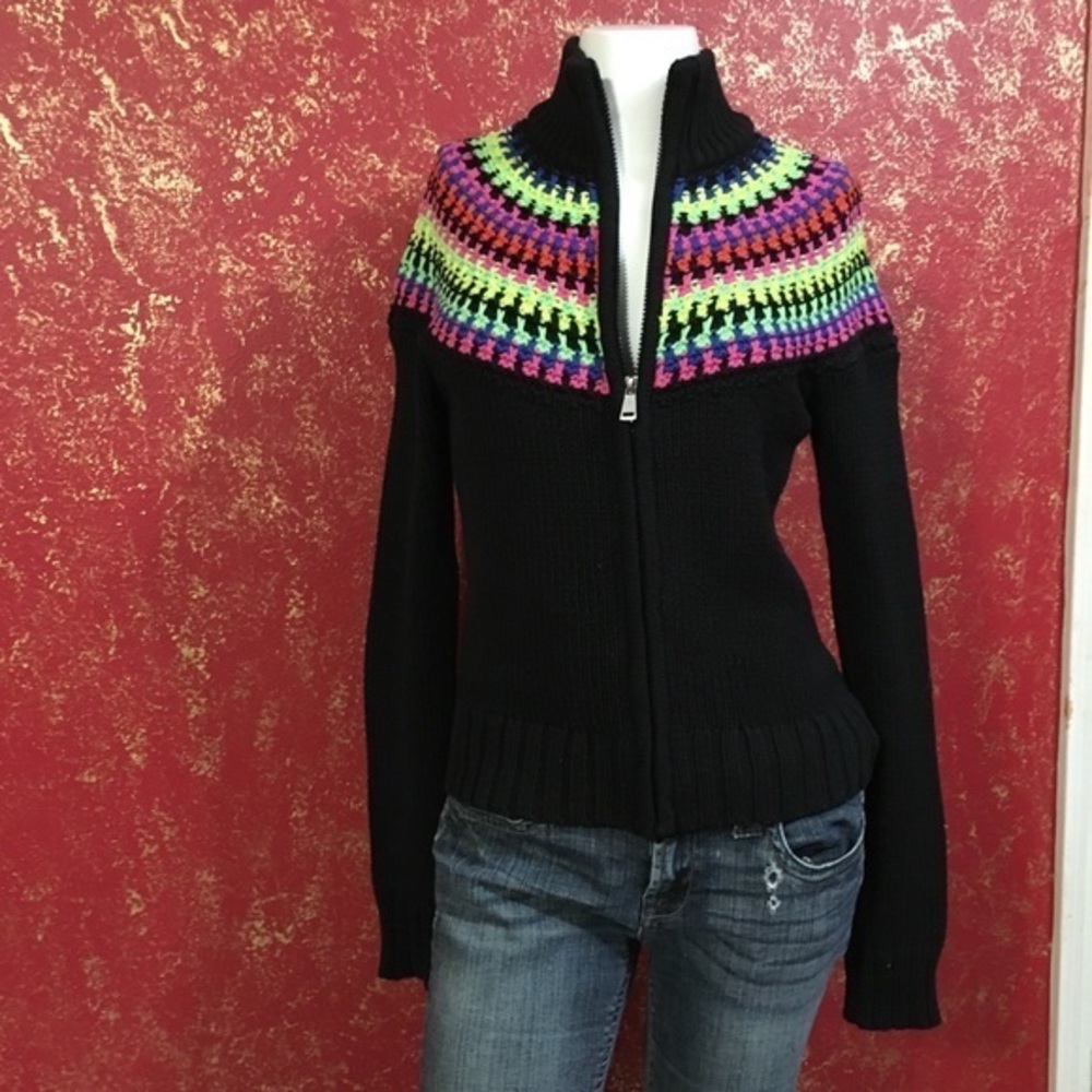 Ralph Lauren Rainbow Sweater Crochet Full zip Jacket Sweater S